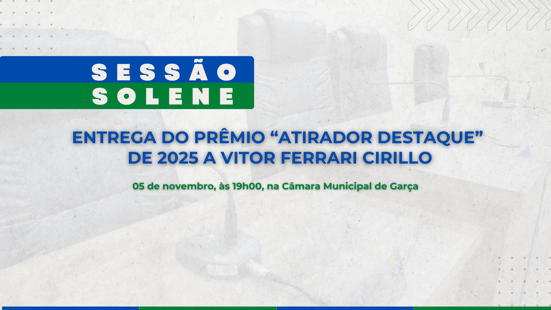 Câmara realizará Sessão Solene para entrega do Prêmio “Atirador Destaque – 2025” a Vitor Ferrari Cirillo